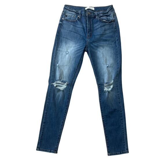 Kancan Jeans Womens Estilo Mid Rise Distress Stretch Relaxed Straight 29 - Picture 1 of 6